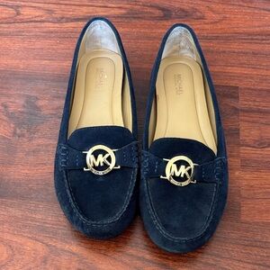 Michael Kors Dark Blue Suede Loafers with Gold Accent